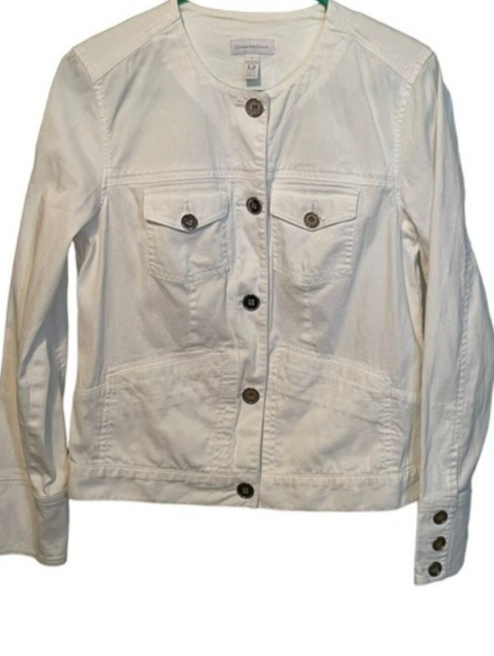 Charter Club White Collarless Button-Front Jean Jacket